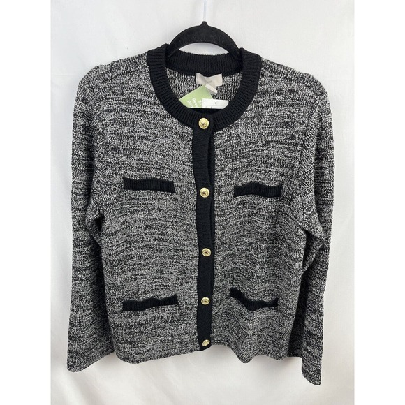 H&M Sweaters - NWT H&M Textured-Knit Cardigan Black/White With Gold Buttons Size S